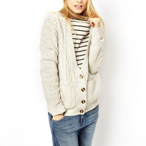 Aran Grandpa Cardigan in Cream Neps Knit